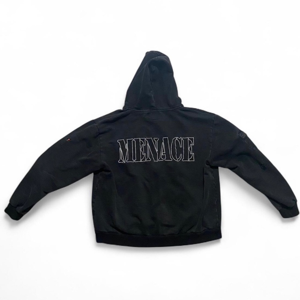 Menace distressed zip up jacket with hoodie. Men’s size medium
